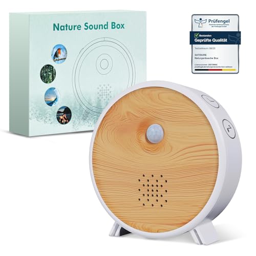 Satisure Naturgeräusche Box mit Bewegungsmelder, Wandhalterung Timer, Vogelgesang & Waldquelle, 9 Vogelgesang, Bachgeflüster, Meeresrauschen für Toilette