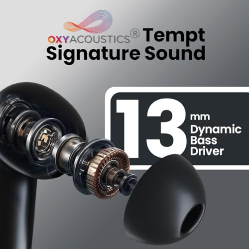 Image of TEMPT Cult Pro | 32db ANC | 8hrs on Single Charge | 13mm Bass Driver | 65ms Auto Latency, LC3 Codec | Clear Calls with Quad Mic | Wireless Earbuds Powered by OxyAcoustics | IPX5 & BT 5.3 TWS (Black) | inch65ms Auto Latency, LC3 Codec, Quad Mic Calls, OxyAcoustics, IPX5, BT5.3 TWS