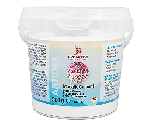 CREARTEC - Mosaik-Cement Farbe: Weiß - für Mosaikarbeiten an Wänden Böden oder Möbelstücken bei denen Mosaiksteine aus Glas Keramik oder Naturstein verwendet werden - 500g - Made in Germany