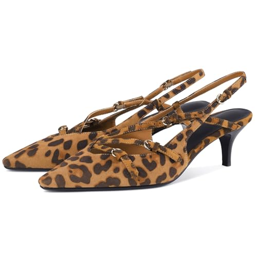 Image of CORNMOOD Stiletto Slingback Heels Pumps for Women | Glossy Patent Leather Kitten heel, Chic Dress Shoes for Modern Women, Ideal Wedding Evening Party and Work Office Outfit