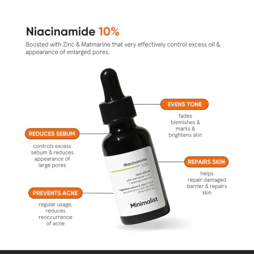 Image of Minimalist 10% Niacinamide Serum with Zinc - Reduces Acne Marks, Controls Oil & Minimizes Pores | Vitamin B3 for Blemish-Free, Clear Skin | For Oily & Acne-Prone Skin | 20 ml