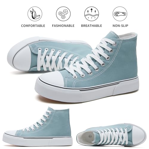 Image of hash bubbie High Top Sneakers for Women Classic High Tops Canvas Shoes Lace up Women's Fashion Sneaker(Turquoise,US6.5W /US4.5M)