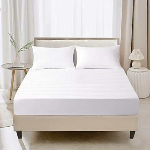 Aisbo Double Fitted Sheet White - Extra Deep Pocket Bed Sheet 16 inch 40 cm - Microfiber Bottom Sheet, 135x190cm Cover