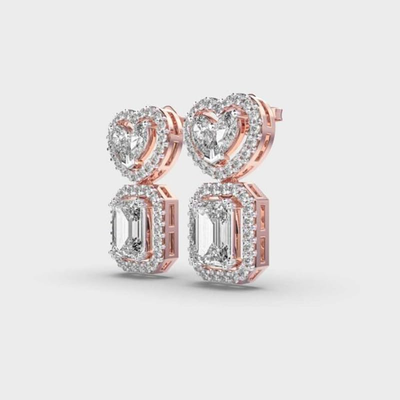 Orecchini pendenti in argento sterling 925 per tutti i giorni | Placcatura in oro rosa | N. pietra: 90 | Dimensioni gemma: 0,08-0,89 mm | Peso: 2,69 crt | Forma: mista | 4,538 grammi | R_00282