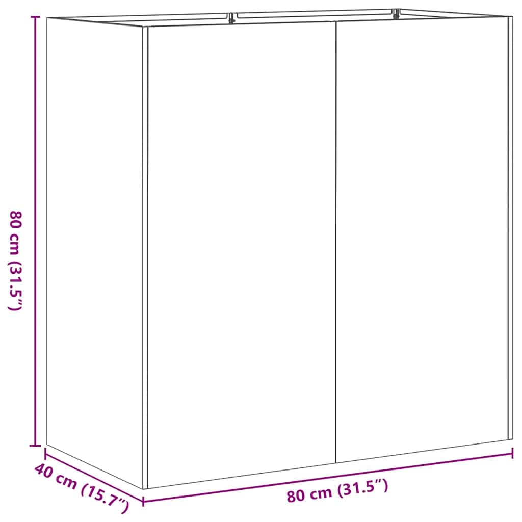Jardinera de acero inoxidable 80 x 40 x 80 cm para jardín, balcón o patio con fondo abierto y soportes de soporte, amplia jardinera elevada para plantas, hortalizas, hierbas aromáticas