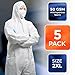 EZGOODZ Disposable Coveralls with Hood, Boots 2X-L. 5 Pack White Paint Coveralls Disposable. Microporous 50 GSM Liquid-Proof Hazmat Suits Disposable, Elastic Wrist, Zipper Closure. Disposable Coverall