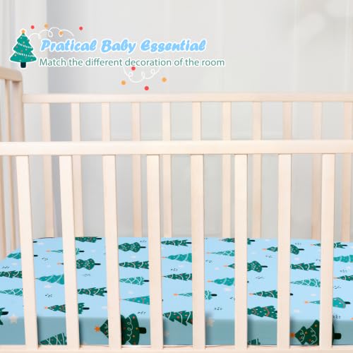 Image of JISEN Christmas Fitted Crib Sheets for Boys Girls 52x28 Inch Cartoon Tree
