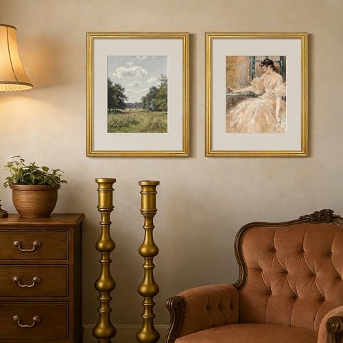 Image of upsimples Vintage 16x20 Frames, Antique Gold Frames Display 11x14 with Mat or 16x20 Picture Without for Vertical or Horizontal Wall Decor, 1pack | Fit 11x14 and 16 x 20 Poster, Wall or Tabletop Display, Antique-style Decoration, Rustic Farmhouse Decor, For Weddings