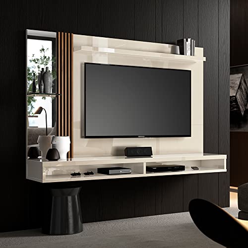 Painel Home Paris Para Tv Até 55 Polegadas Ripado Com Espelho Cor:off White/naturale