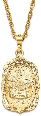 Vista 4 de Collar con dije de Virgen María Nuestra Señora de Guadalupe esmaltado en tono dorado amarillo sólido de 24 pulgadas, con cierre seguro de langosta