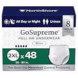 NorthShore GoSupreme Overnight Pull-On Underwear, 8-Hour Leak Protection, 2X-Large, 48-Count Case, White, (56-80 in Waist), Unisex Adult Diapers