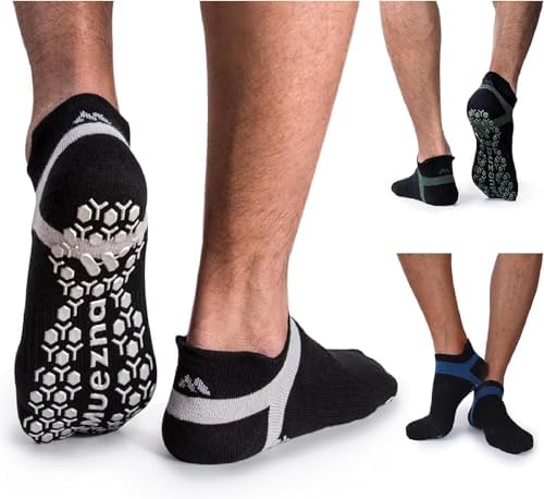 Muezna Non Slip Men's Yoga Socks, Anti-Skid Pilates, Barre, Bikram Fitness Hospital Socks with Grips