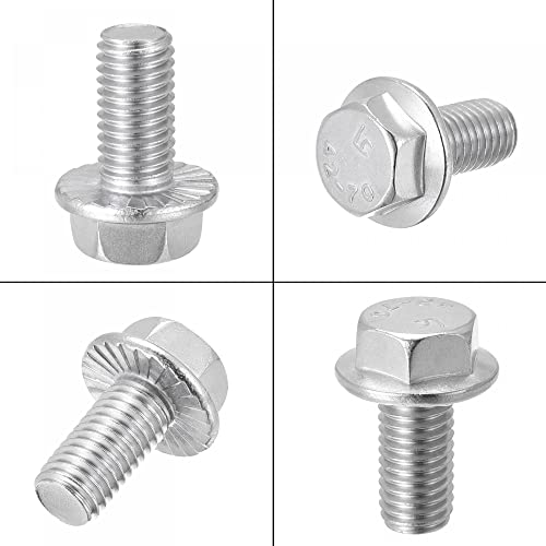 Image of uxcell M10x20mm Hex Serrated Flange Bolts Screws Metric Thread 304 Stainless Steel 6pcs