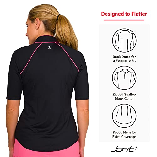 Jofit Apparel Women’s Athletic Clothing Cutaway Half Sleeve Tipsy Top For Golf & Tennis, Size Medium, Black #TOP3
