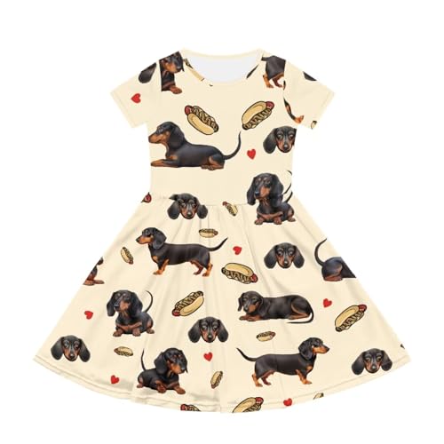 Kids Short Sleeve Dress 2-14Y Girls Crew Neck Midi Dresses Casual Swing Dress with Pockets2