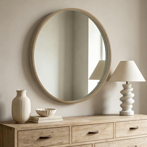 HOMECOOKIN Round Wood Mirror 36 inch Circle Mirror, Rustic Farmhouse Wooden Framed Natural Decorative Wall Decor, Vanity Wall Mirror for Bathroom, Bedroom, Entryway, Living Room (Honey)
