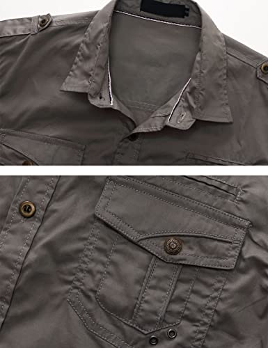 JadeRich Men's Tactical Cargo Shirts Short Sleeve Button Down Military Shirt Slim Fit4