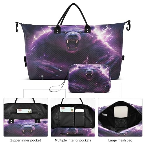 Fancy Purple Bear Travel Duffel Bags Gym Bag Weekender Handbag with Toiletry Bag for Women Girls Men2