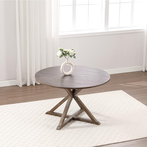 Kmax-Round-Dining-Table-for-4-6-48-Inch-Farmhouse-Kitchen-Table-Mid-Century-Modern-Circle-Solid-Wood-Dinner-Table-with-Wooden-Pedestal-Base-Rustic-Wooden-Table-for-Dining-Room-Restaurant-Brown Kmax Round Dining Table for 4 6 48 Inch Farmhouse Kitchen Table Mid Century Modern Circle Solid Wood Dinner Table with Wooden Pedestal Base Rustic Wooden Table for Dining Room Restaurant Brown