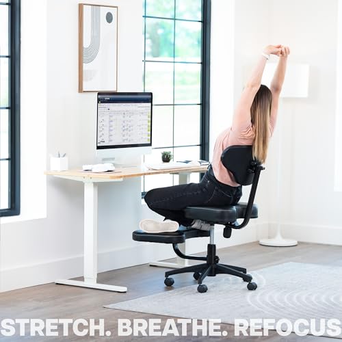 Image of VIVO Black Mobile Cross Legged Office Chair with Back Support, CHAIR-CL03B | For Yoga Meditation, ADHD, Height Adjustable, Full Swivel Seat, Holds 242 lbs