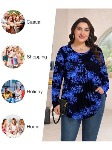 Plus Size Tops for Women Fall Long Sleeve Shirts Crew Neck Casual Loose Tunic Blouse 1X-5X4