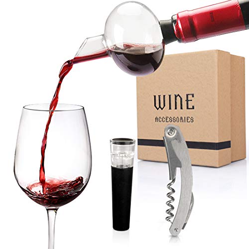 Yobansa Decanter per Vino in Vetro, caraffa per Vino, cavatappi per Vino, Tappo per Vino, versatore per Vino, Set Decanter per Vino, Set Regalo Accessori per Il Vino (Style 01)