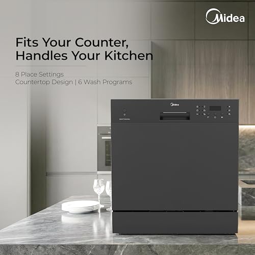 Image of Midea 8 Place Setting Countertop Dishwasher, 6 Wash Programs, Intensive Wash, Water Efficient (Portable Table Top, Compact Design, Suitable for Indian Utensils, Small Family Use)
