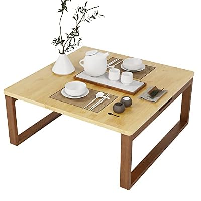 soges Mesa de café plegable estilo japonés, Mesa de té de bambú, Mesa baja tatami para interior y exterior, 70 x 70 x 31 cm, Marrón claro