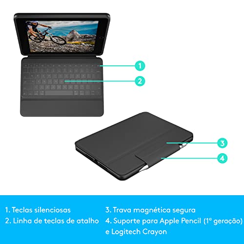 Capa com Teclado Logitech Rugged Folio para iPad 7ª, 8ª e 9ª Gerações com Carregamento via Smart Con