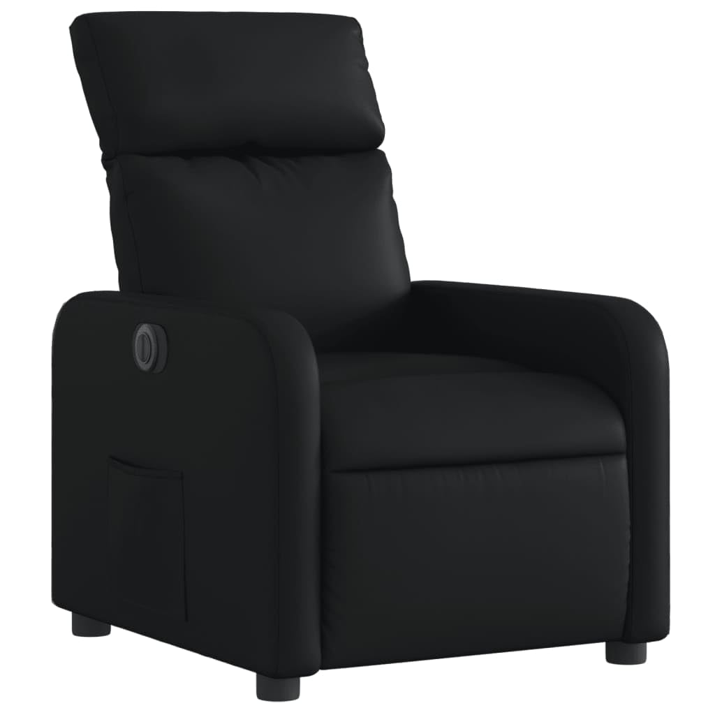 Sillón de relax eléctrico de piel sintética negra con función de televisión, inclinación de 135 grados y bolsillo lateral, marco de madera y metal, soporta hasta 110 kg