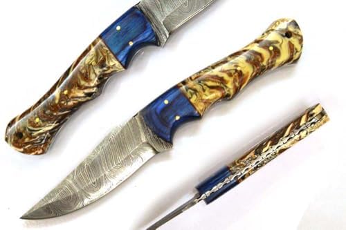 HMK 9.2 INCHES FORGED DAMASCUS STEEL FULL TANG SMISTAR CAMPING HUNTER KNIFE WITH BROWN/WHITE