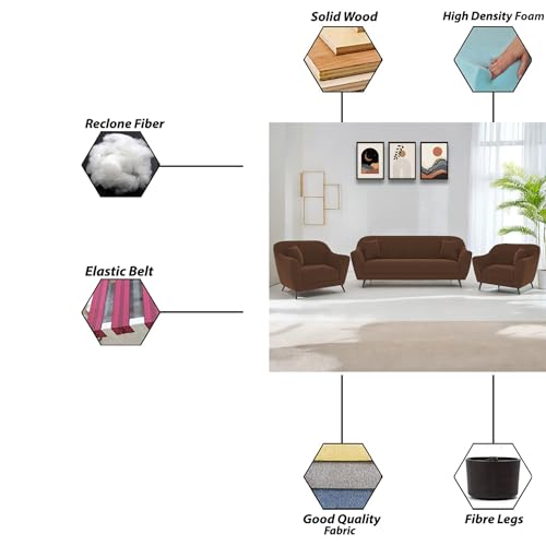 Image of Atticus 3+1+1 Seater Sofa Set for Living Room (Brown Colour) Premium Fabric Sofa