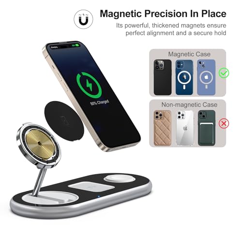 Image of 3 in 1 Charging Station for Apple Devices, Faster Mag-Safe Charger Stand, Magnetic Wireless Charger Station for iPhone 17 16 15 14 13 12 Pro Max Plus, Apple Watch iwacth & AirPods, Adjustable Angle