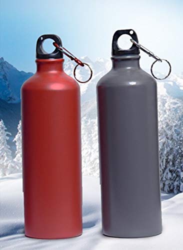 Smile world Aluminum matt Finish Sports and School/Collage Water Bottle with Brushed Metal Finish, Carabiner Clip & Split Key Ring Included (Pack of 2)