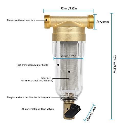 Wmlbk Spin Down Sediment Filter,100 Micron Reusable Whole House Water Filter Pre-Filtration System Undersink Water Filtration System Bpa-Free, Food-Grade Material For Well Water, G3/4" M + G1/4" #TOP7