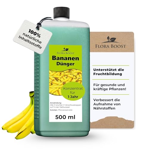 Konfitee Bananen Dünger Flora Boost 500ml I Für bis zu 100L Gießwasser I Obstbaum Dünger für Bananenpflanze I Flüssiger Blatt- & Wurzeldünger I 100% natürlicher Pflanzendünger