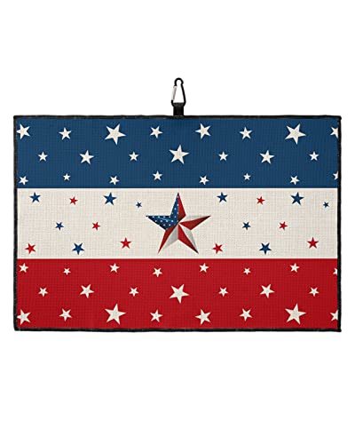 Red Blue Stripes Golf Towel,Funny Golf Towel For Golf Bags Disc With Clip,Personalized Microfiber Waffle Golf Club Towel Accessories Gift For Men/Women/Dad/Mom/Grandpa Independence Day Patriotic Star #TOP9