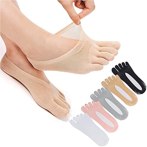 5 Pair Ortho Toe Compression Socks, No Show Socks, Toe Socks For Women Five Finger Socks, Full Toe Yoga Socks (Women-B SET)