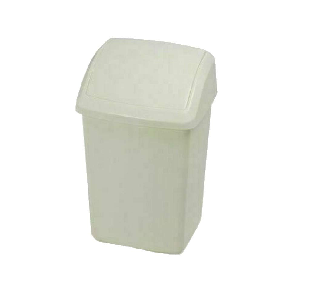 Optimal Products Plastic Swing Bins Home Garage Swing Top Rubbish Waste Bin Office Bedroom Kitchen Paper Dustbin Trash Bin Swing Lid Garden Recycle Bins (Cream, 50l Litre)