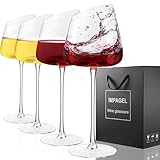 Slanted Red/White Wine Glasses, Crystal, Large, Hand-Blown Set of 4 Modern Long Stem Wine Glasses, Premium Clear Glass with Unique Concave Base, Gift Packaging for Christmas Birthday 18 oz
