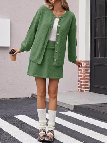 Image of Tankaneo 2 Piece Sweater Sets for Women Long Sleeve Cardigan Outfits Mini Skirts Knit Matching Lounge Set