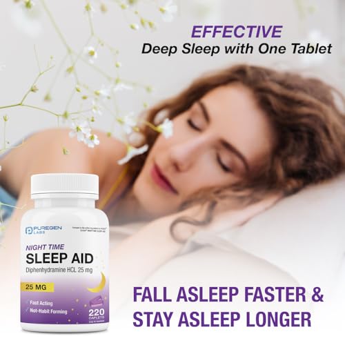 Puregen Labs Sleep Aid Caplets, Diphenhydramine HCl 25mg - 220 Count | Supports Deeper, Restful Sleeping, Non Habit-Forming | Made in USA - Thumbnail 5