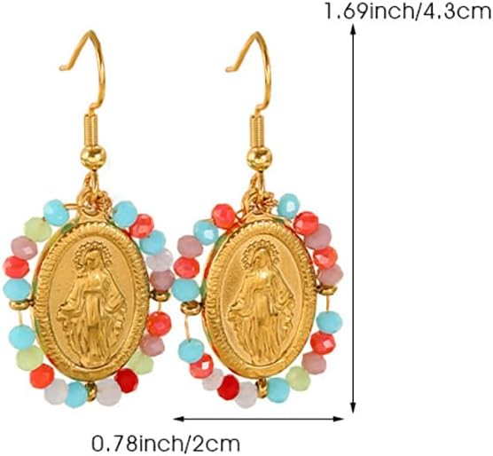 Gold Virgin Mary Dangle Earrings for Women Stainless Steel Guadal - Chain Drape & Proportions
