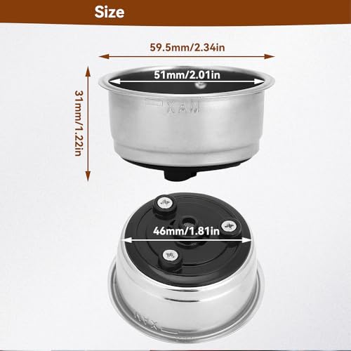 Image of 51mm Stainless Steel Coffee Filter Double Layer 2 Cups Filter Basket Stainless Steel Portafilter Basket Espresso Handle Compatible for Delonghi Derlla Portafilter Coffee Machine (1 Pack)