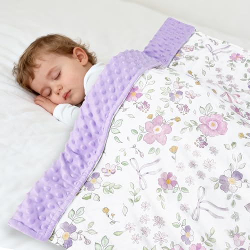 Image of SWESEN Baby Blanket for Girls, Super Soft Double Layer Minky Blankets with Dotted Backing, Purple Floral Toddler Newborn Nursery Bed Blanket, 30 X 40 Inches