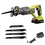 Cordless Reciprocating Saw, DEWINNER Electric Saw Variable Speed 20V, 2.0AH, Tool Free Blade Change,LED Light, Wood Metal Cutting, Tree Pruning, 1 Battery and Charger Include, Green