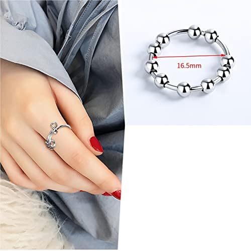 Thboxes 3 Pcs Anxiety Rings, Fidget Rings, Open Rings with Beads, Stress Reliever Spinner Rings, Adjustable Bead Spinner Rings for Men Women (Silver)