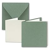 Los sobres no tienen ventana para direcciones. El cierre de solapa se cierra mediante adhesivo húmedo. Las tarjetas dobles se envían sin plegar y tienen una ranura para doblar la tarjeta de forma exacta. Color: verde eucalipto