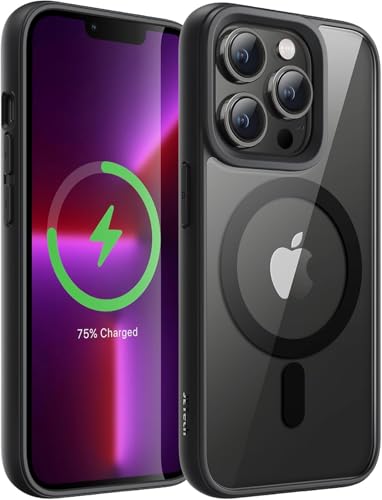 Image of Magnetic Case for iPhone 15 Pro Max 6.7-Inch Compatible with MagSafe, Shockproof Phone Bumper Cover, Solid Color Matte TPU Frame, Anti-Scratch Clear Back (Black)