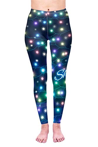 kukubird Christmas Winter Snowflake Santa Reindeer Stocking-Filler Women's Yoga Leggings Gym Fitness Running Pilates Stretchable - Christmas Lights
